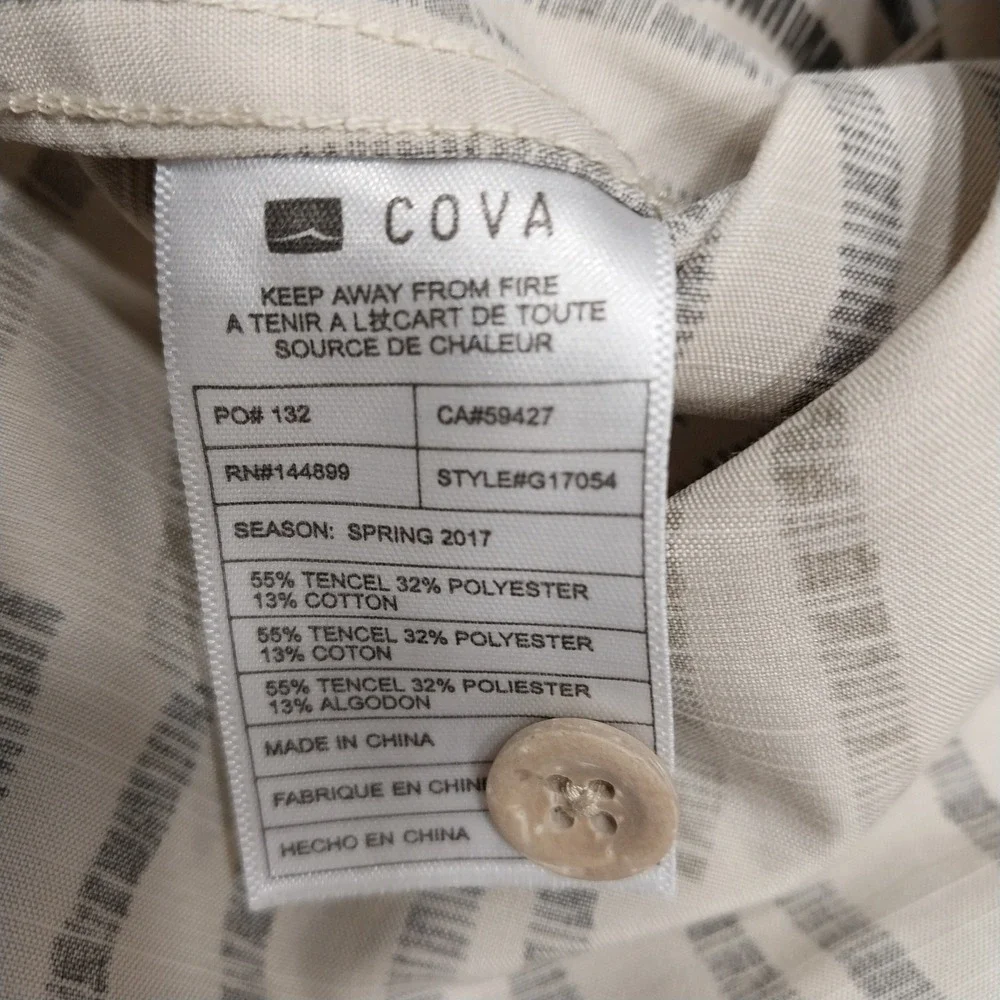COVA Button Down Shirt Mens Abstract Geometric Tencel Blend XXL Cream Gray